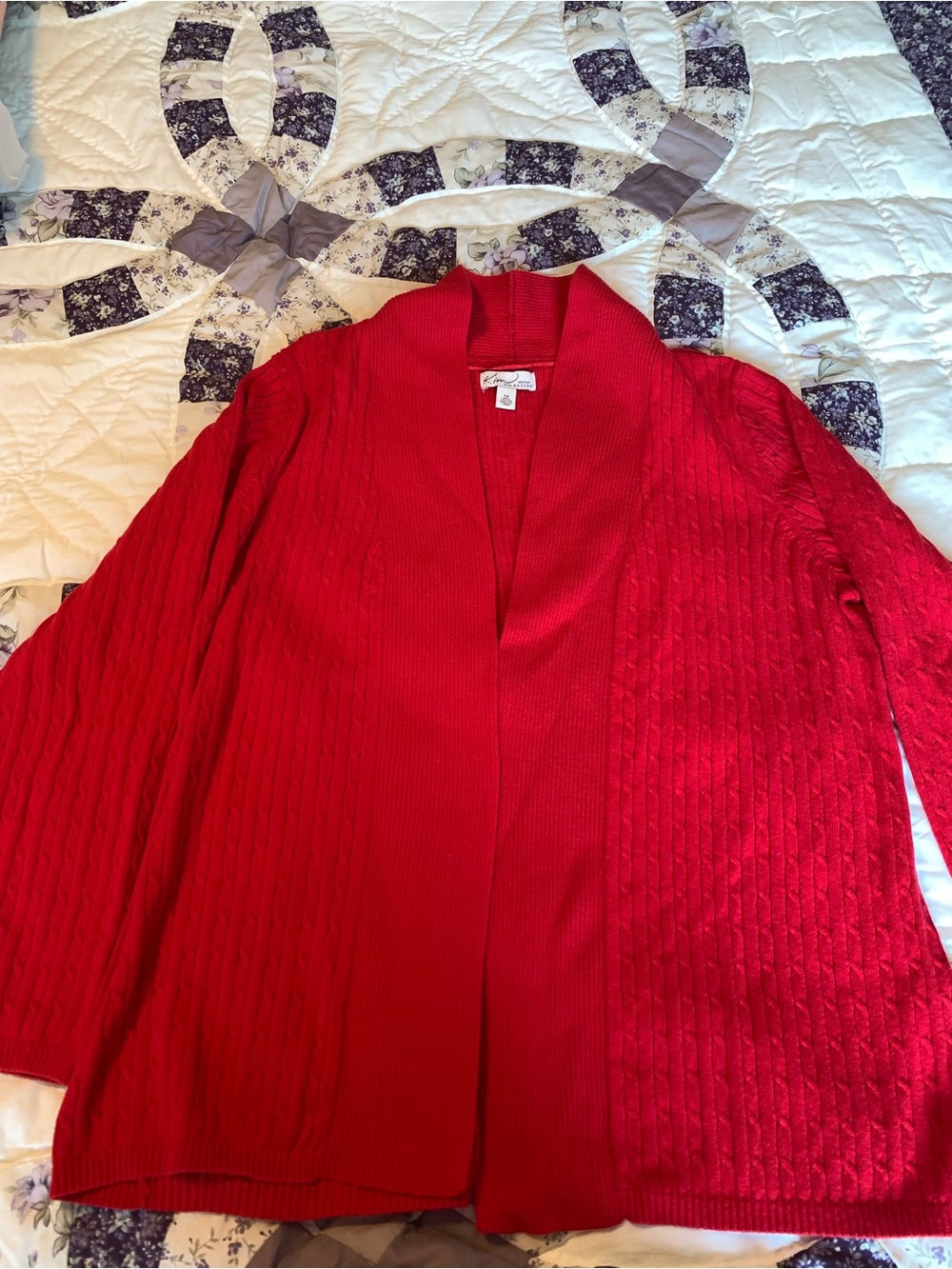 Kim Rogers Red Open-Front Cable Cardigan